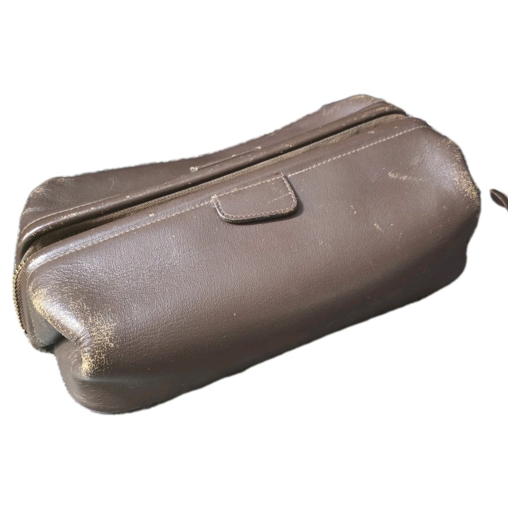 Vintage Leather‎ Dopp Kit Men's Travel Toiletry Bag Brown Talon Zipper